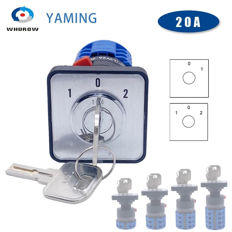Interruttore a camma rotante LW26-20YS5 Installazione monoforo 22,3 mm con chiave di controllo dell'alimentazione Selettore di commutazione motore 20A Contatto argento