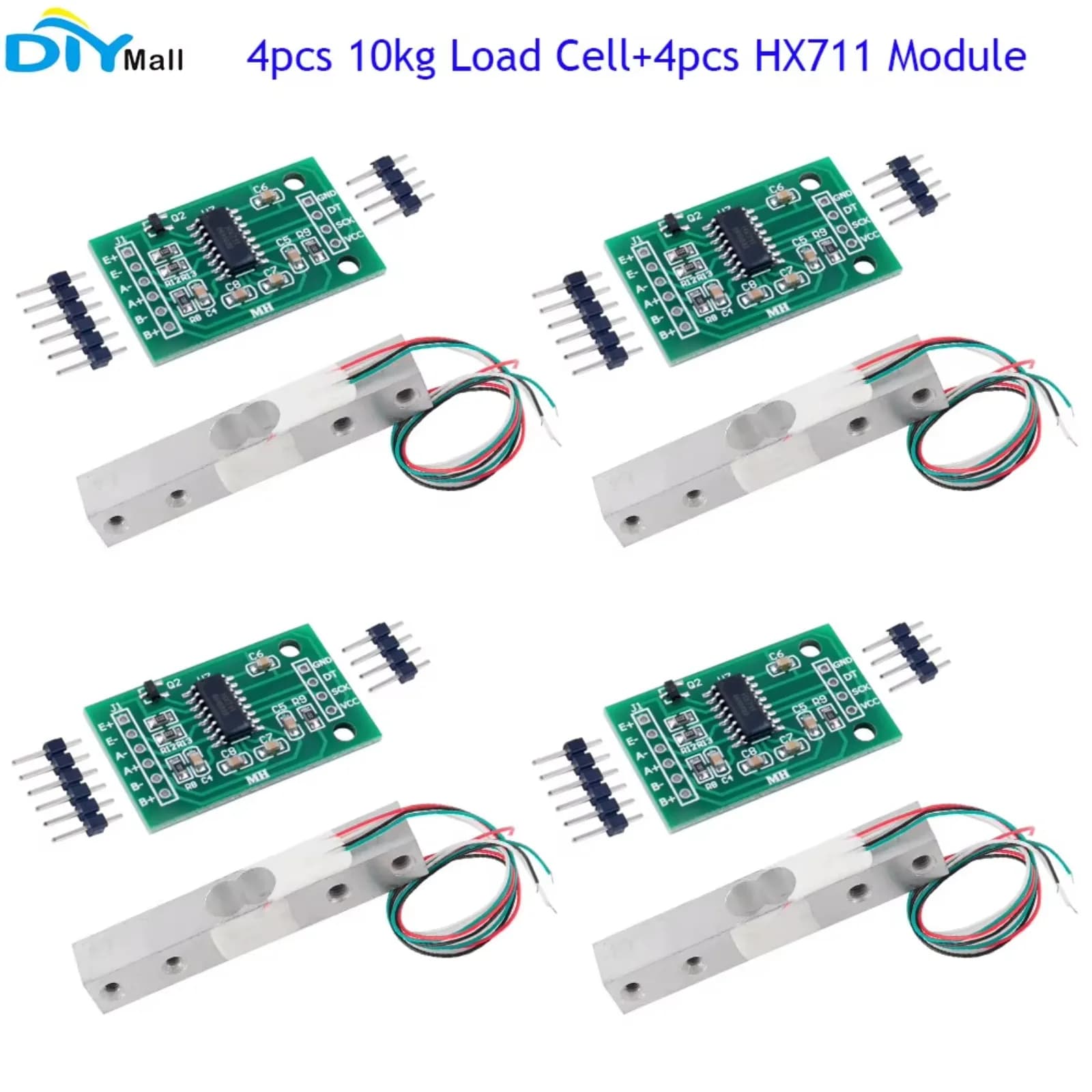 Set di 4 Moduli AD HX711 con Cella di Carico da 10Kg, Sensore di Peso Digitale Portatile per Bilancia Elettronica da Cucina, Compatibile con Arduino RPI