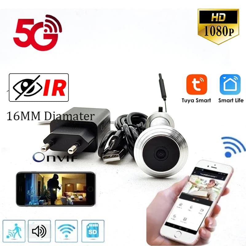 5G 2.4G Wifi 16mm di diametro Tuya Mini visione notturna a infrarossi porta antifurto Cat Eye spioncino Wireless Wifi campanello Audio
