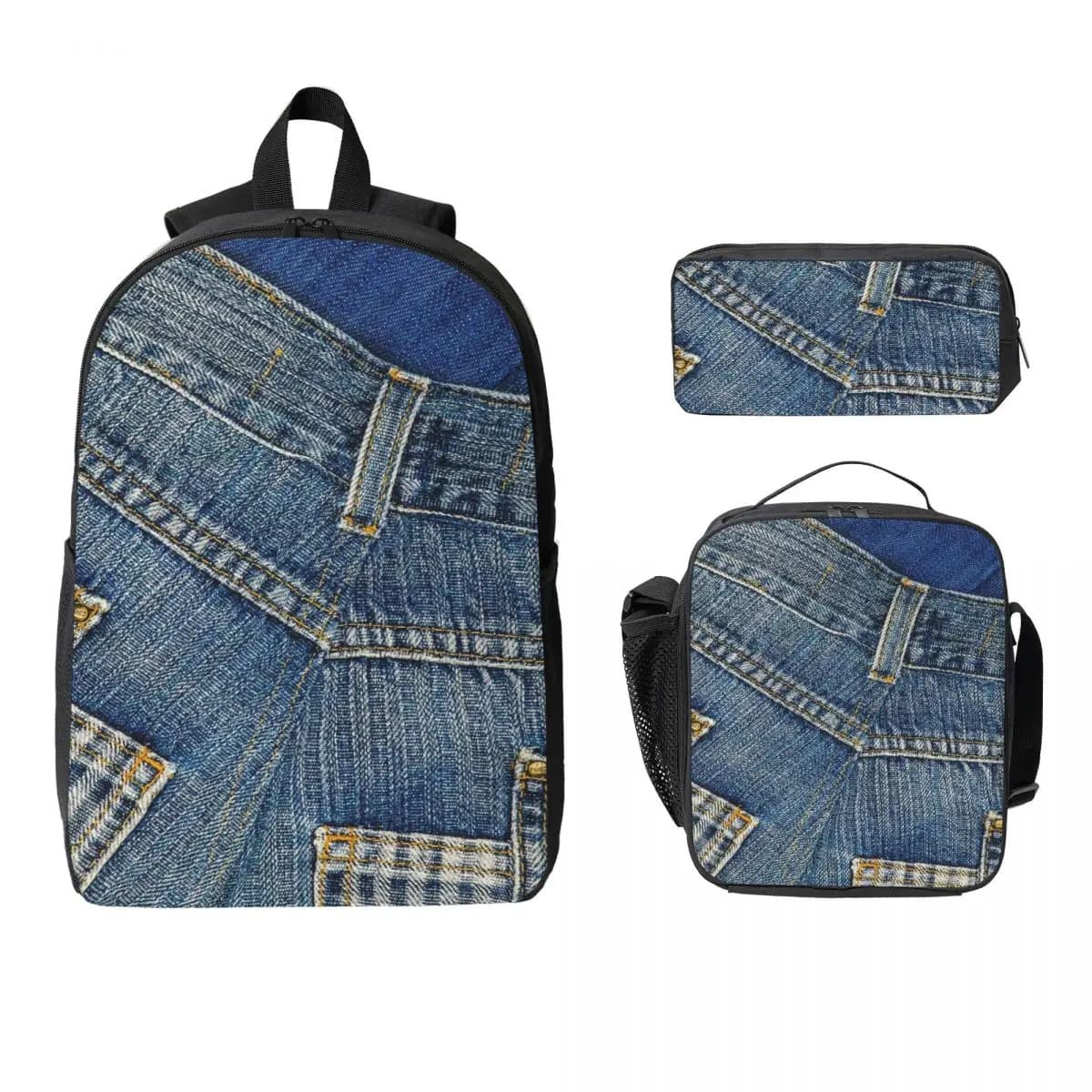 Dietro i pantaloni I Love Bluejeans Zaino in denim Ragazzi Ragazze BookBag Borsa da scuola Borse a tracolla Borsa da pranzo isolata 3ps Astuccio