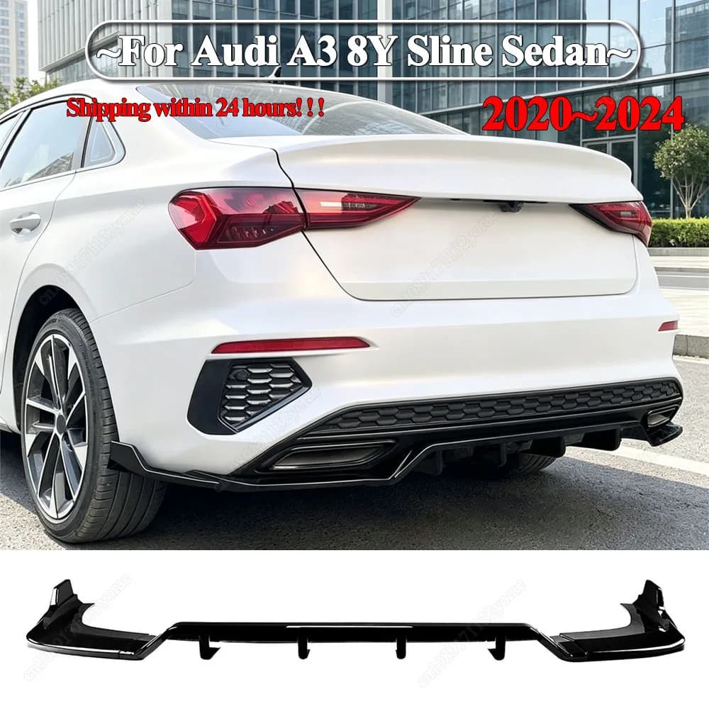 For Audi A3 8Y Sline Sedan/Limousine 2020-2024 Pre-facelift Car Rear Bumper Lip Body Kit Diffuser Spoiler Guard Protector Tuning