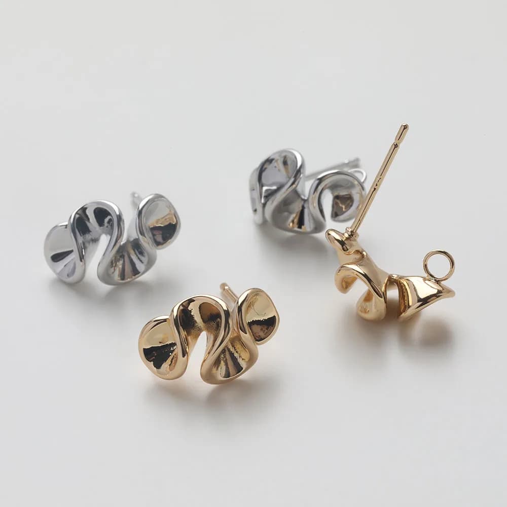 4 pezzi delicati orecchini a bottone dal design irregolare per risultati di gioielli fai da te fatti a mano in ottone placcato oro 14k 8,5 * 14mm accessori