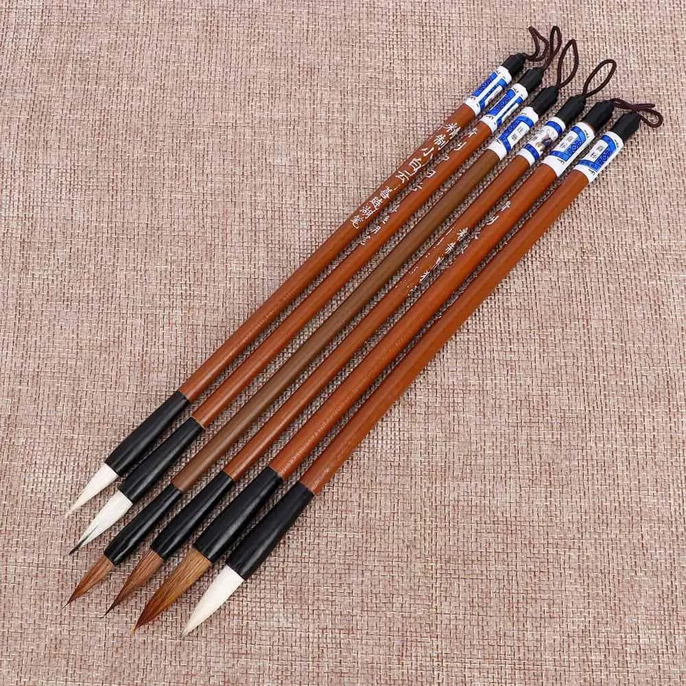 6pcs/Set Calligraphy Wrinting Brush Bamboo Traditional Chinese Calligraphy Writing Brush Wolf's Hair Practice Writing Brush