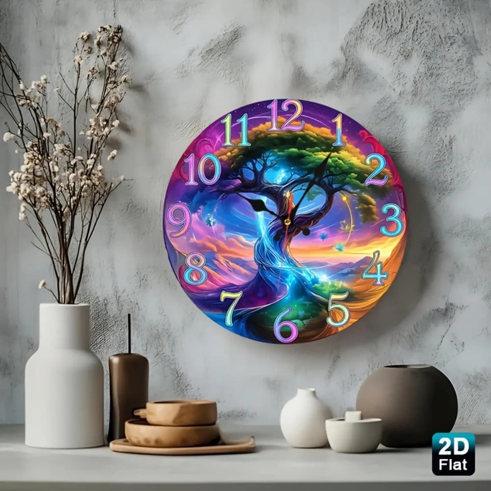 2D Flat 1pc Magic Tree Nursery Wall Clock 12 Inch Silent Non Ticking, Perfect for Kitchen, Classroom, Office, Home, School And A