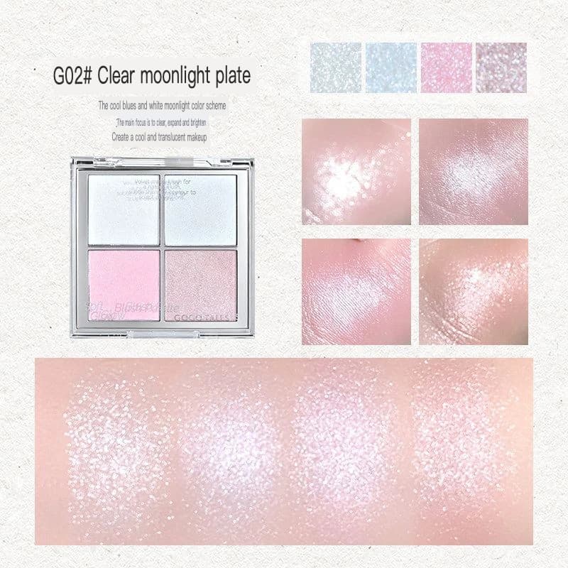 Gogo Dance Four-color Highlighter Palette - Potato Puree Powder Cream, Natural Water-luminous Brightening Blush,