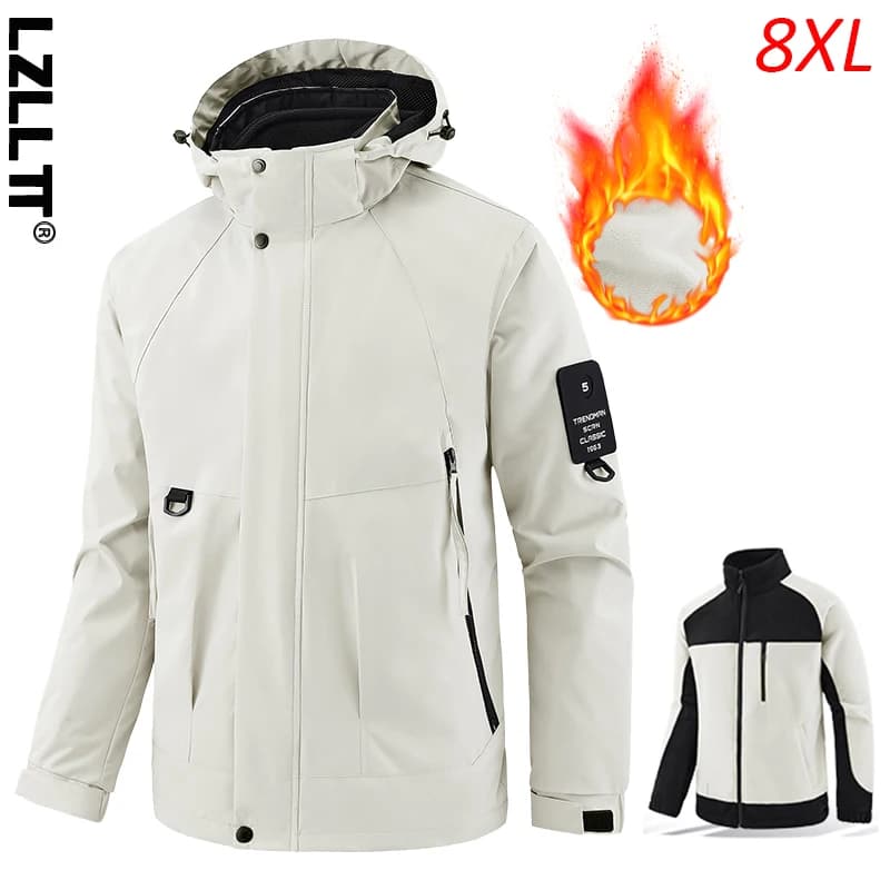 Giacca da sci invernale da uomo antivento da esterno Cappotto da uomo Sport Staccabile Giacca da 2 pezzi da uomo Giacca da jogging impermeabile Plus Size 8XL