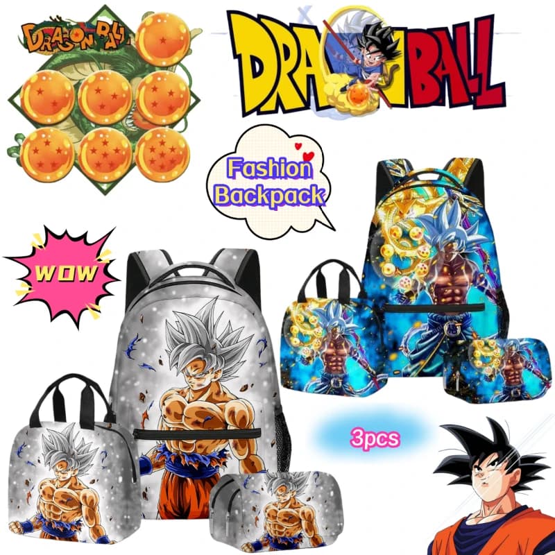 New Dragon Ball Son Goku Vegeta creative cartoon backpack student school bag pencil bag lunch bag convenient three-piece set