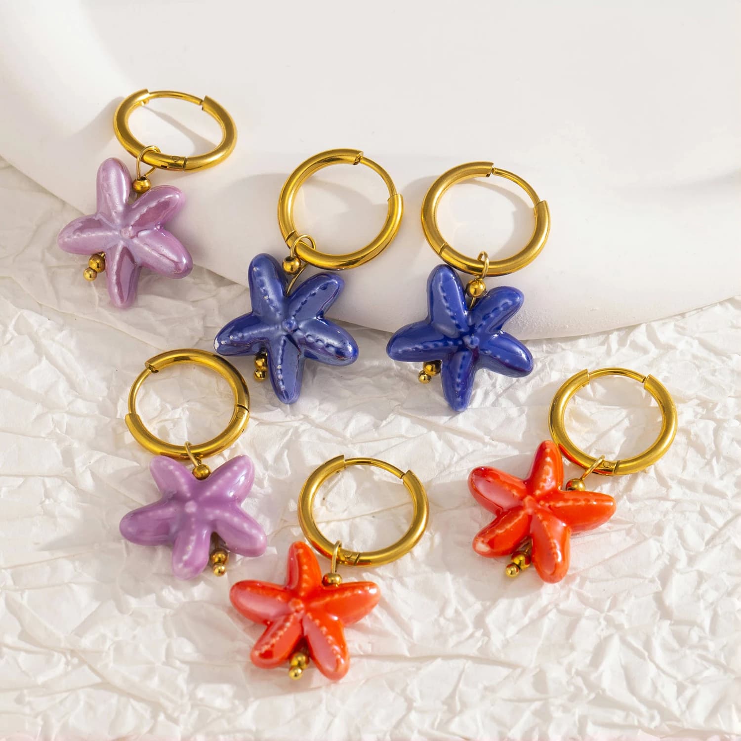 Ceramic Dopamine Starfish Earrings for Women Colorful Vibrant Pendant Youthful Hypoallergenic Stainless Steel Jewelry Gift