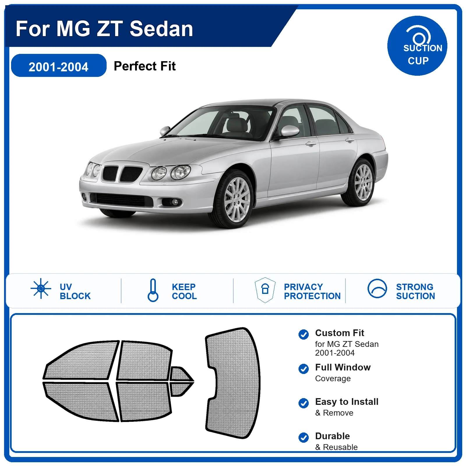 For MG ZT Sedan 2001-2004 Custom Full Set Windshield Sun Shade Aluminum Foil Heat Insulation Anti UV Foldable