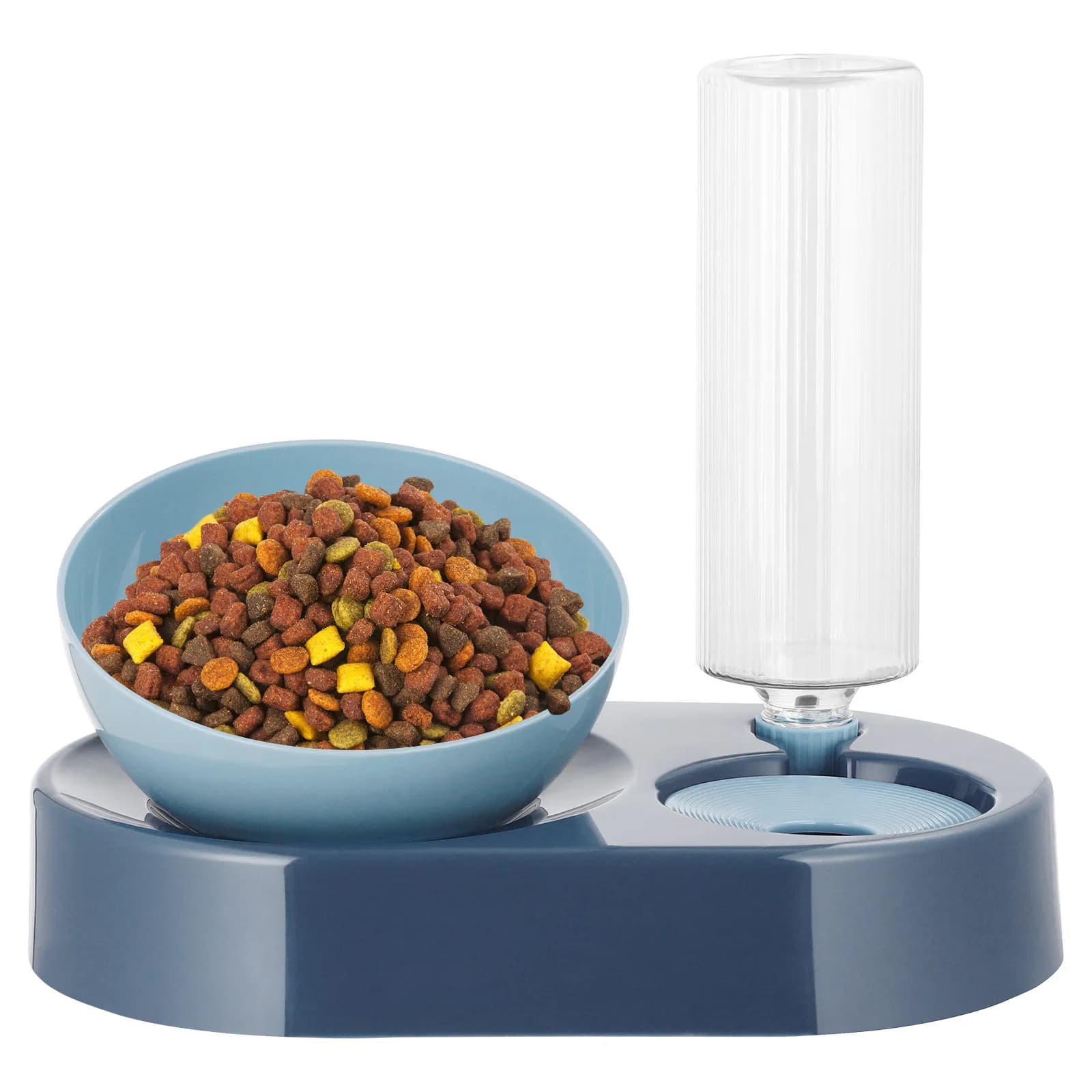Set Ciotole Doppie per Acqua e Cibo per Animali Domestici, Design 2 in 1, Alzate, con Dispenser Automatico d'Acqua e Alimentazione Lenta per Gatti