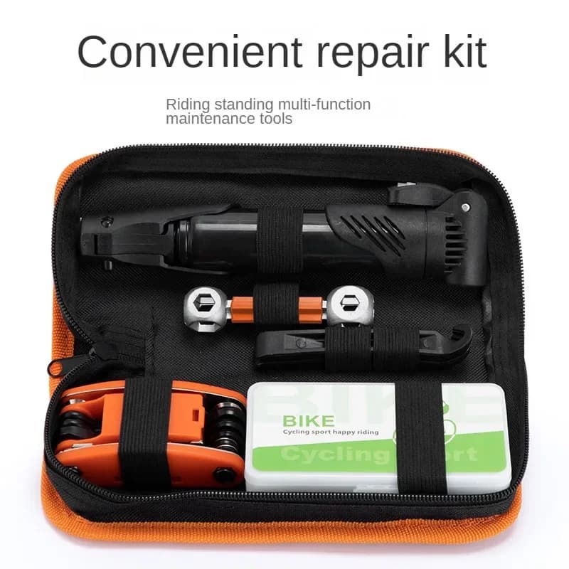 Kit di Riparazione Biciclette con Borsa, Pompa, Patch per Pneumatici, Leva, Attrezzi Multifunzionali per Bici da Strada