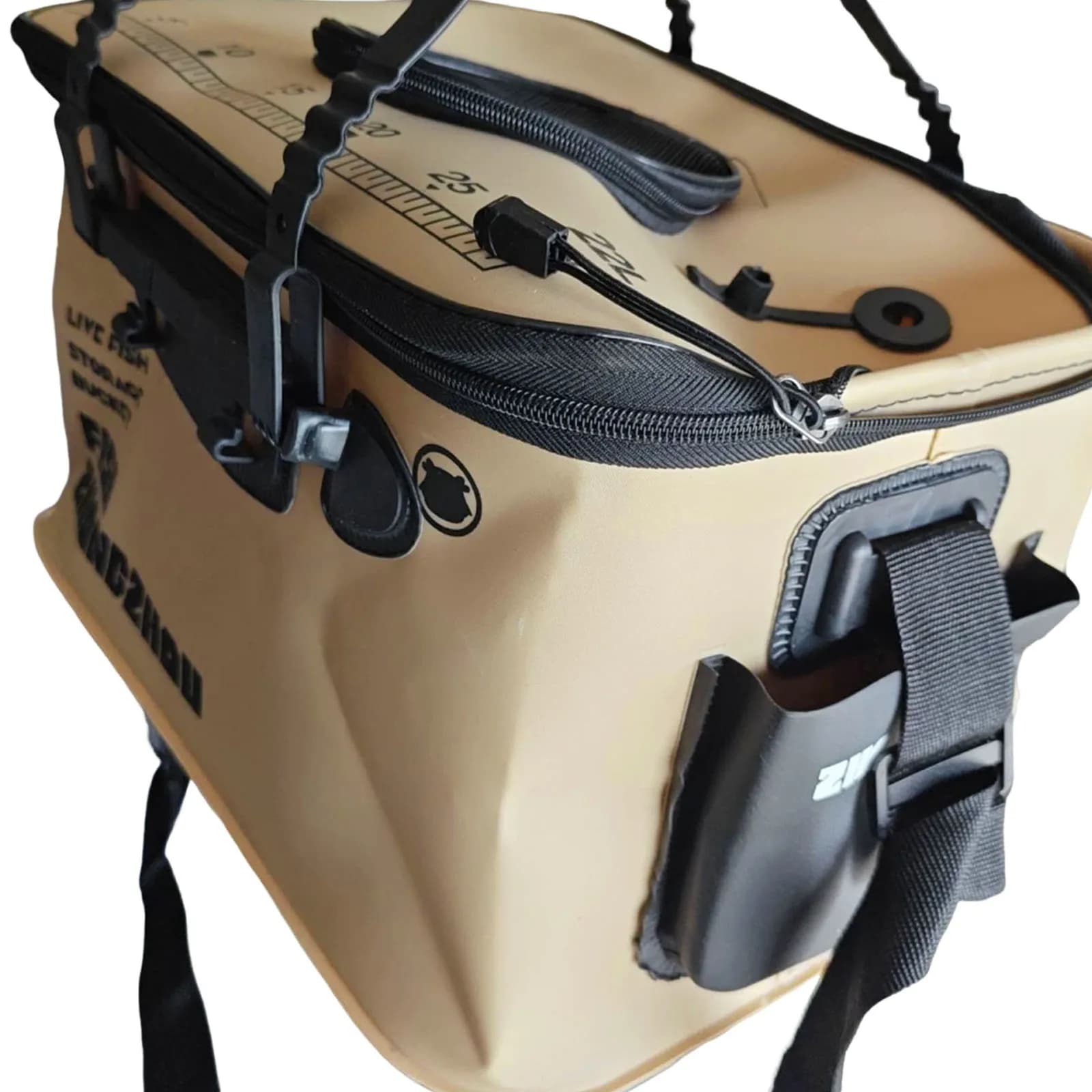EVA Live Fish Bait Bucket with Shoulder Strap Multifunctional Fishing Bucket with Net Thickened Water Pail for Wild Fishing