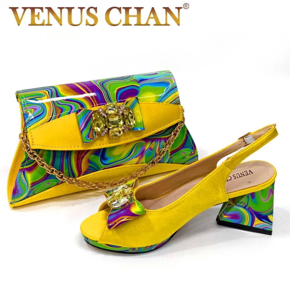 Venus Chan 2024 nuovo articolo stili popolari italiani Set di scarpe e borse borsa con tacco alto da donna decorata con diamanti di moda nigeriana