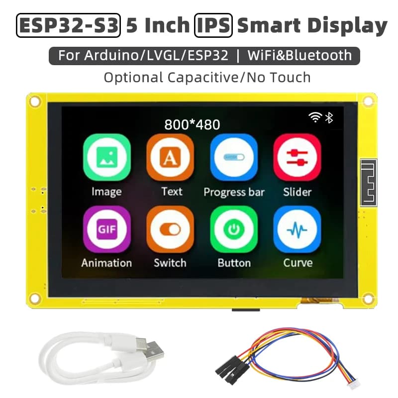 ESP32-S3 IPS Smart 5-inch TFT Display for Arduino LVGL ESP32 HMI 8M PSRAM 16M Flash WiFi and Bluetooth Type-C 800*480 RGB LCD