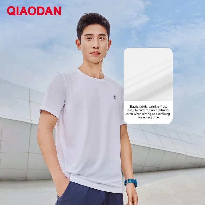 QIAODAN Sports T-shirts Men Summer 2025 Short Sleeve Quick-drying Light ICE Silk Breathable Running Fitness Shirt XHS2371267F