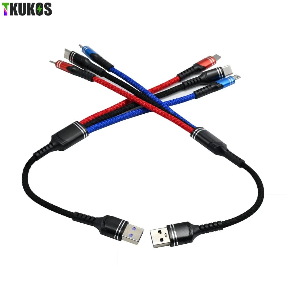 Cavo USB 3 in 1 da 30 cm per Ricarica Rapida, Compatibile con Huawei, iPhone 14 13 11 Pro, Samsung S21, con Connettori 8 Pin, Micro USB e Type C
