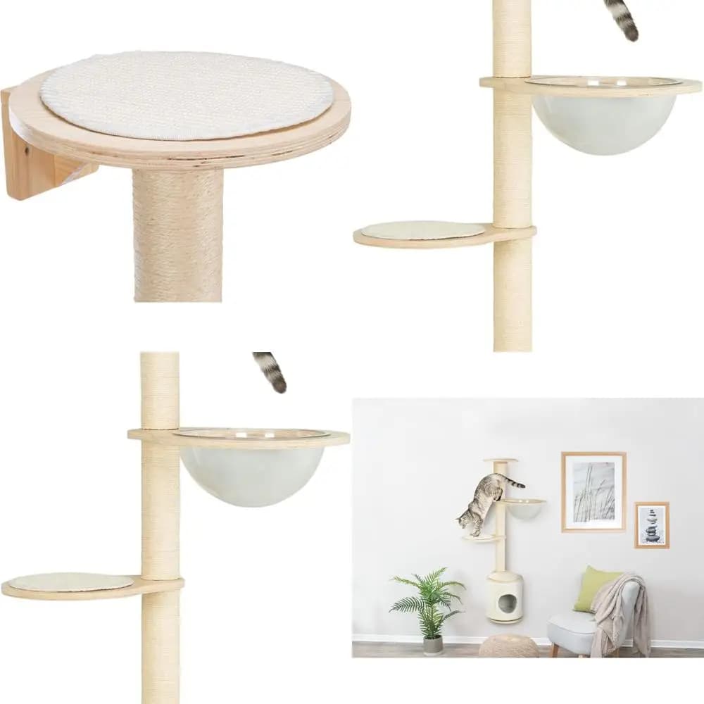 Albero per Gatti Compatto da Interno in Juta e Peluche con Amaca, Cuccia e Piattaforme - Naturale/Bianco, 65 x 55 x 138 cm