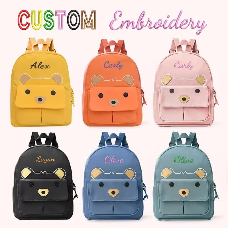 Customised Embroidery Cute Cartoon Little Bear Design Backpack Back to School Season and Gift Multi Functional Backpacks