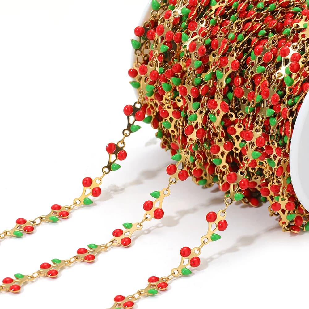 Catene dolci di ciliegia smaltata carina in acciaio inossidabile da 1 metro per gioielli fai da te Donne Ragazze Collana Bracciali Risultati Orecchini Creazione