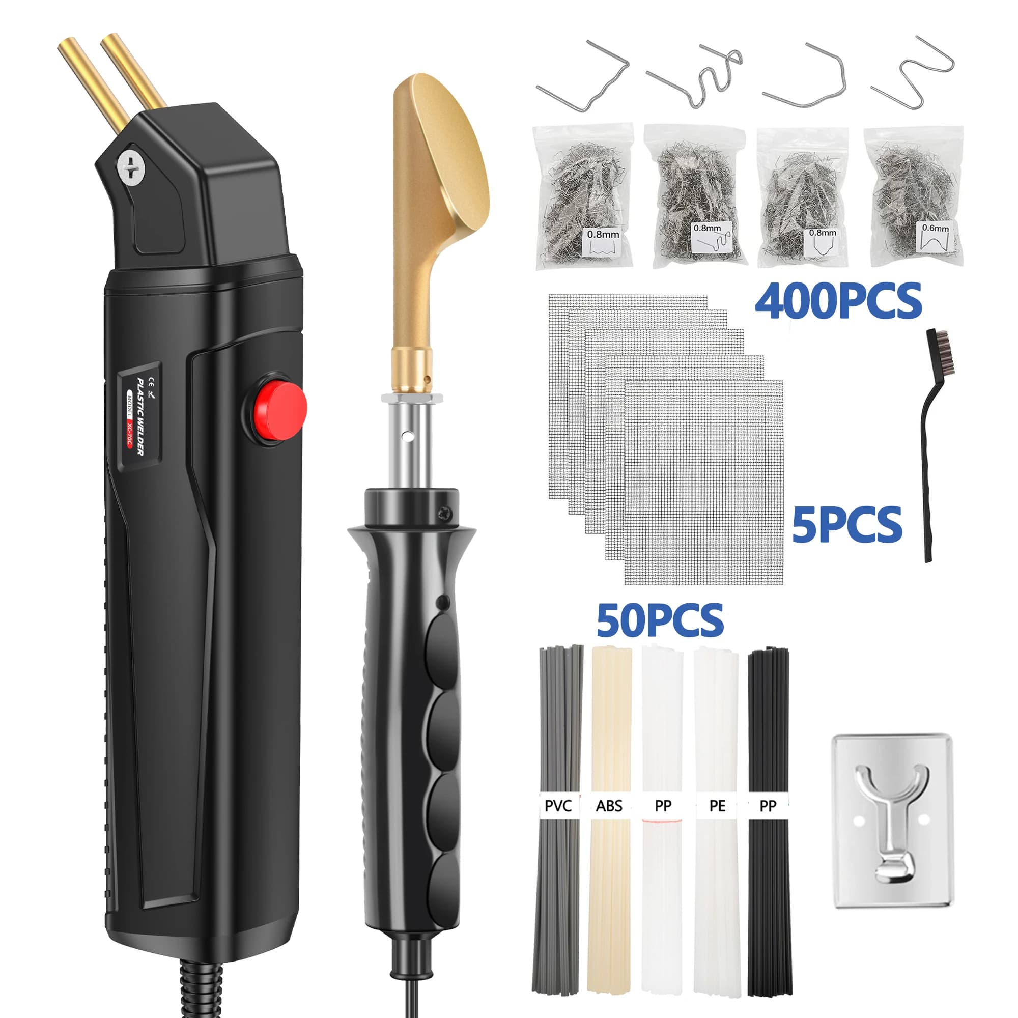 Kit Saldatore per Plastica, 400 Graffette, Kit Saldatore a Caldo, Kit Pistola Saldatrice per Plastica, Kit Riparazione Paraurti Auto, Kit Riparazione Plastica