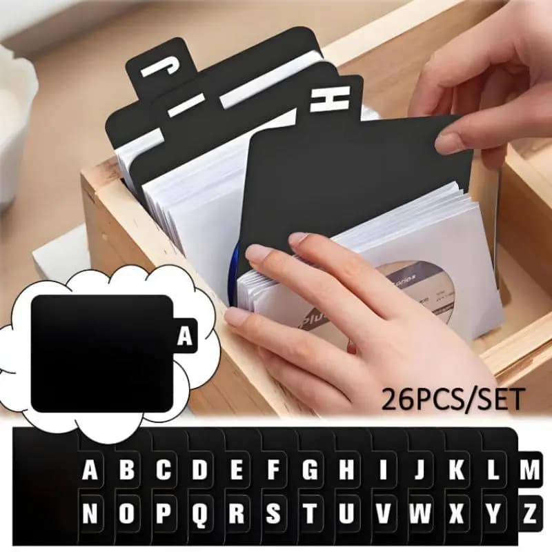 26pcs Black CD/DVD/Vinyl Record Organizer Dividers A-Z Alphabet File Storage Separator For Music Albums Office Home Space-Saving
