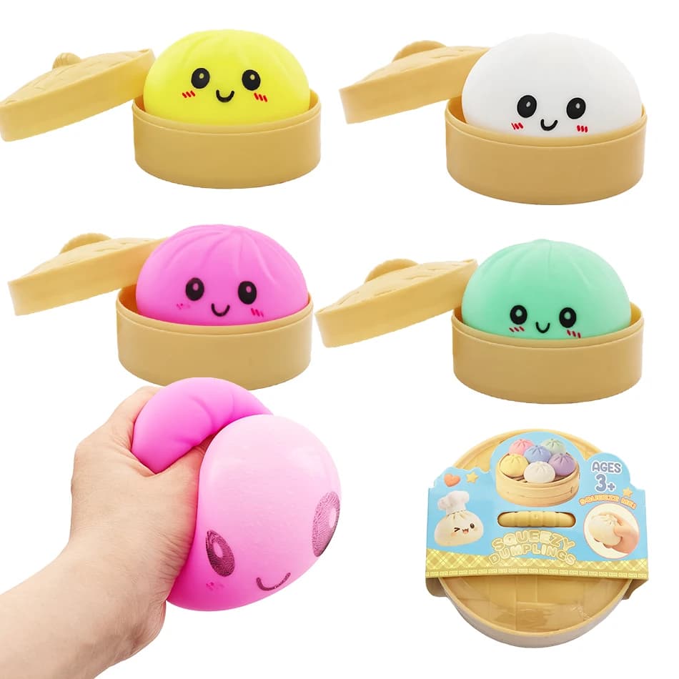 Dumpling Stress Balls Rainbow Bun Fidget Sensory Toy Simulation Food with Little Steamer Squeeze Dough Ball Toy Cute