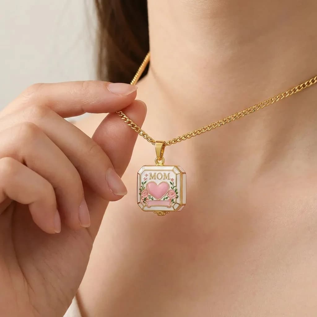 Collana Quadrata alla Moda per Donne e Ragazze, Regalo di Capodanno, Collana con Ciondolo Apribile, Catena per Clavicola, Collana Smaltata per Mamma, Gioielli