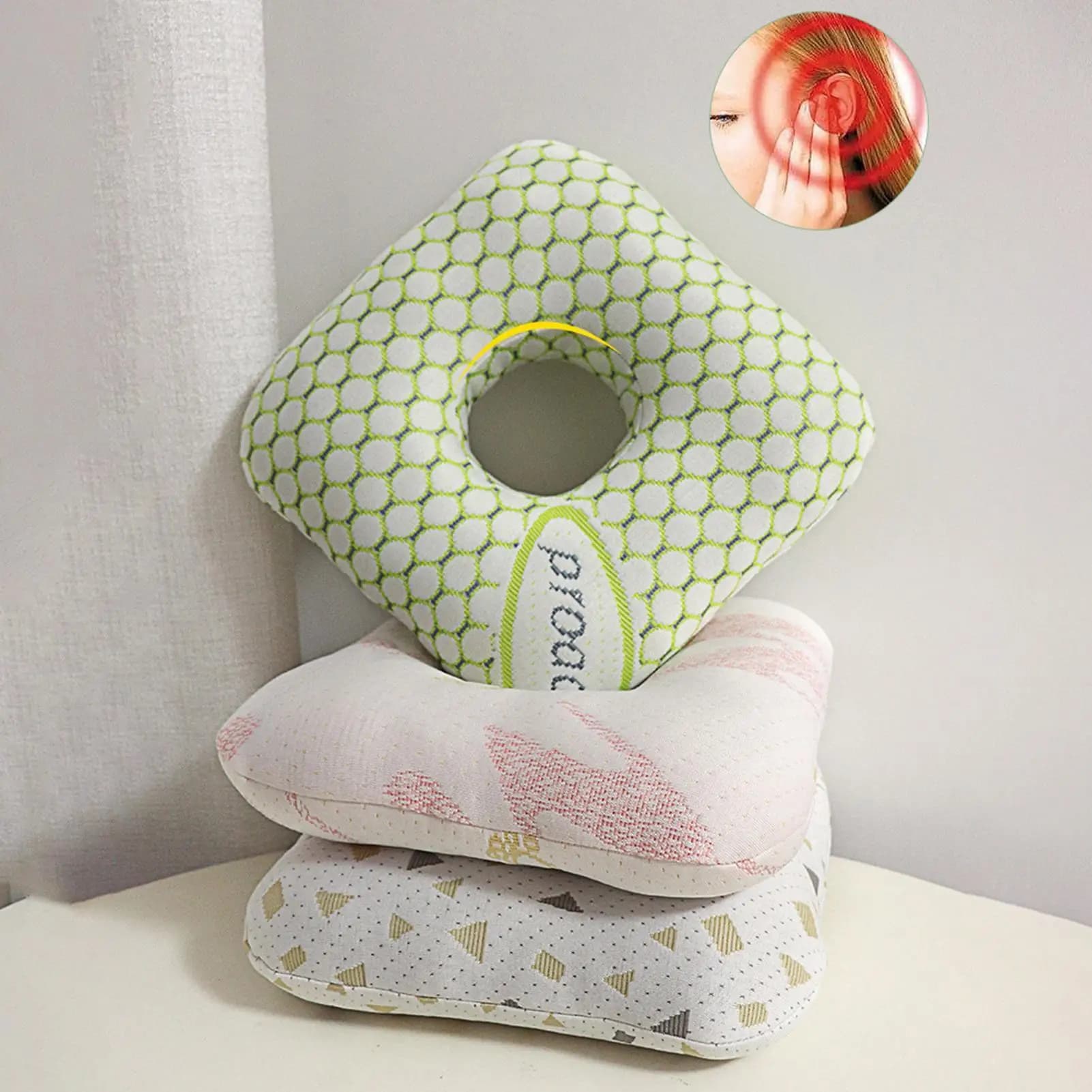 Cuscino per piercing all'orecchio Cuscino per dormire in memory foam Cuscino ergonomico traspirante con foro per l'orecchio Comodo cuscino per orecchini