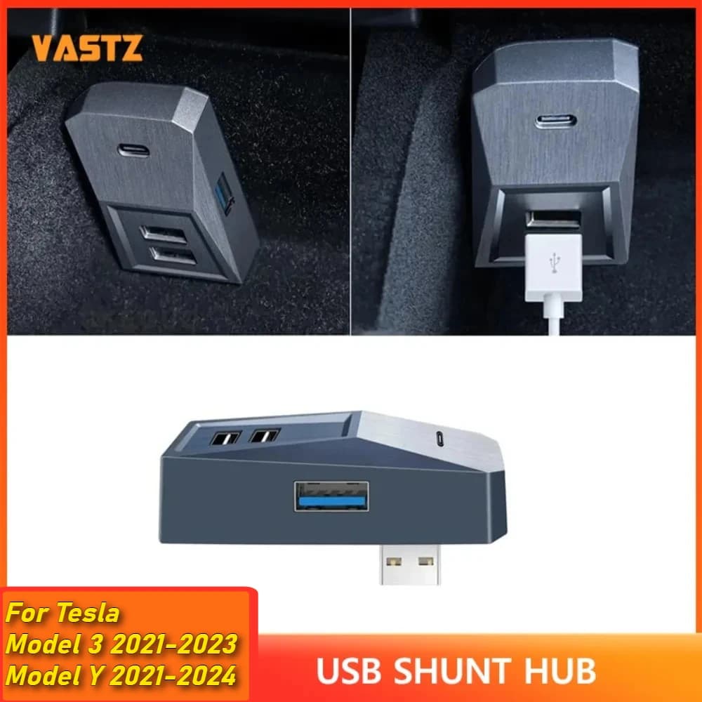 ABS Glove Box USB Hub for Tesla Model 3 Model Y Digital Display Splitter Docking Station Data Transmission Adapter Quick Charger