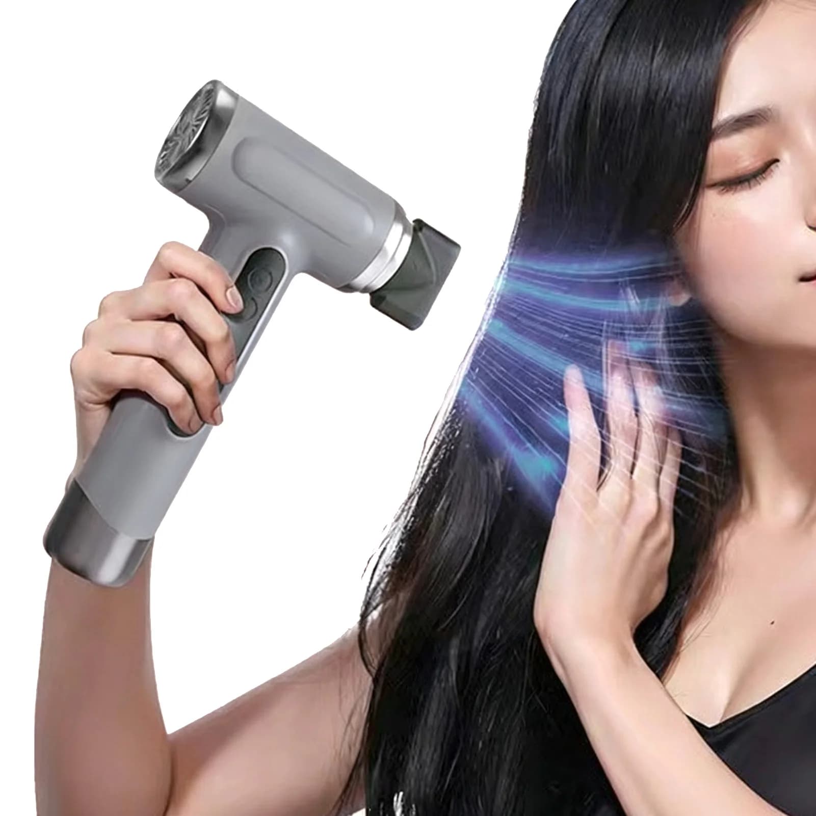 Asciugacapelli Senza Fili 15600mAh Ricaricabile, Aria Calda e Fredda, 200W, Portatile per Viaggi e Campeggio, Grigio, Leggero