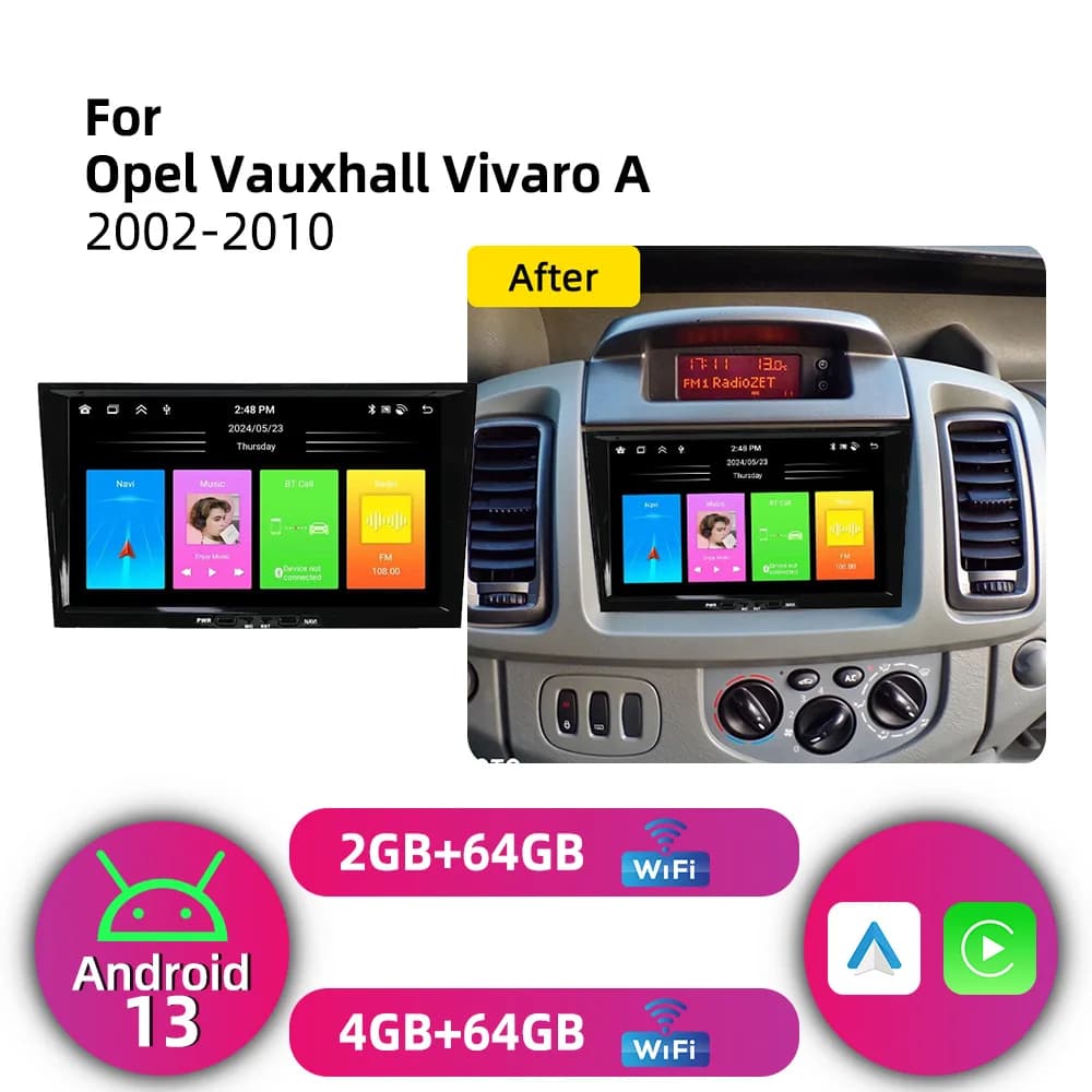 For Opel Vauxhall Vivaro A 2002-2010 Carplay Autoradio 2 Din Android Radio GPS WIFI Auto Car Multimedia 8" Screen Stereo