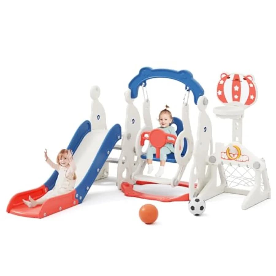 Set Scivolo e Altalena 6 in 1 per Bambini, Scivolo da Esterno per Bambini 1-3 Anni, Giocattoli per Arrampicata per Neonati di 1 Anno, Scivolo da Interno