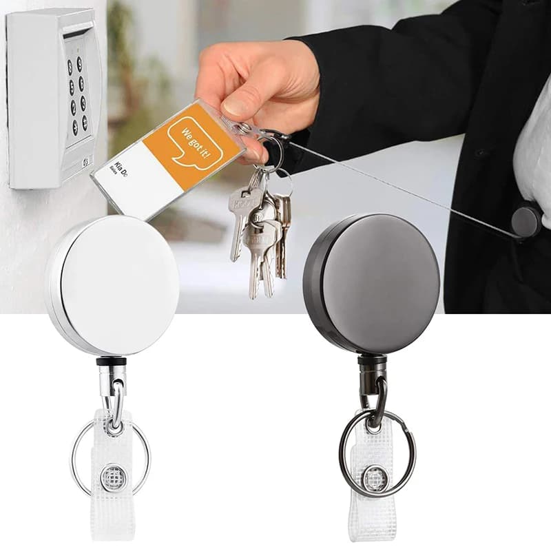 Portachiavi retrattile in filo metallico Pull Badge Reel ID Cordino Nome Tag Porta badge per carte Bobine Clip per catena di riavvolgimento Portachiavi esterno