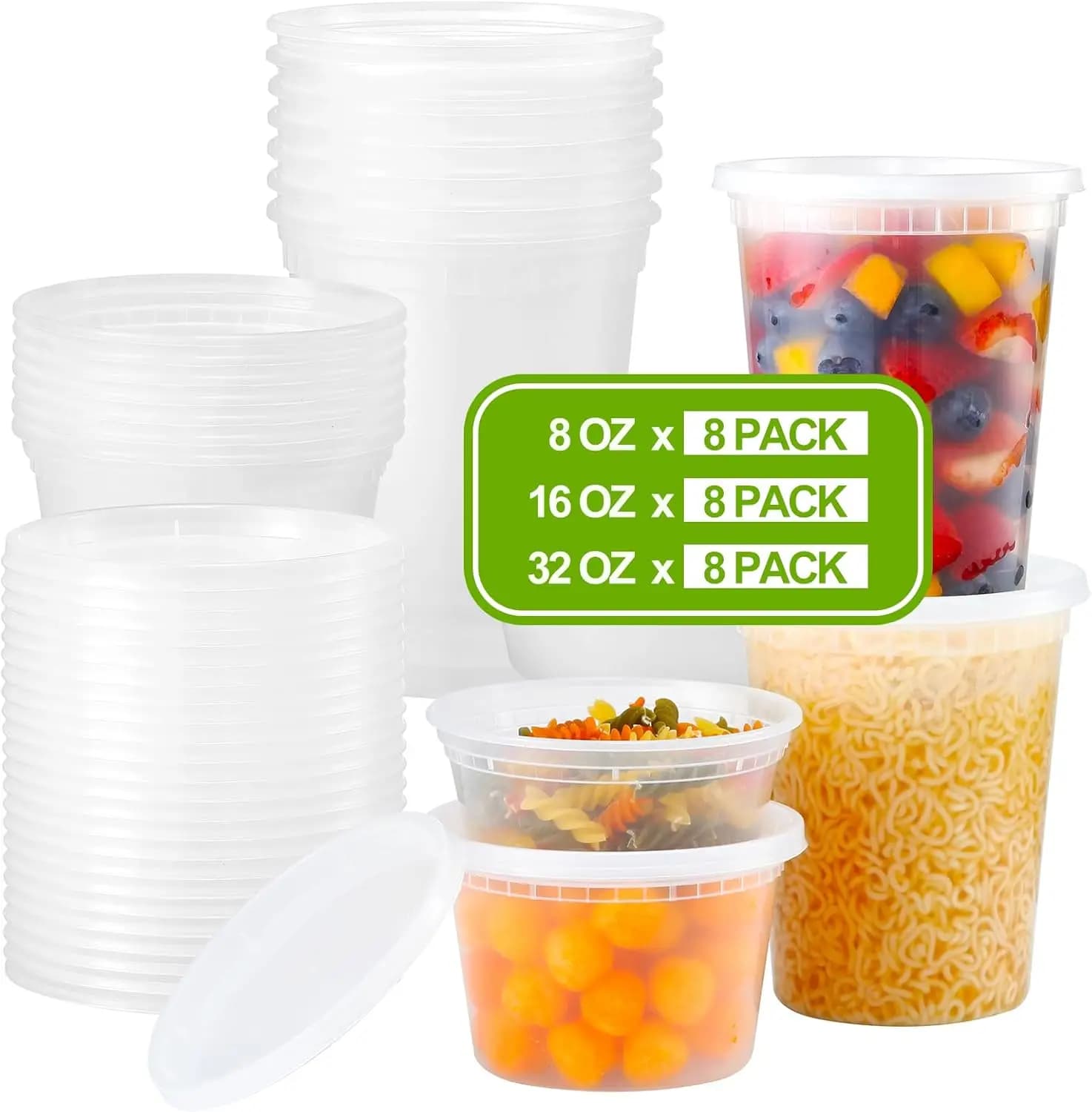 Set di 24 Contenitori in Plastica per Alimenti con Coperchi, Varie Dimensioni (8/16/32 oz), Ermetici, Anti-perdita, Adatti per Microonde/Congelatore/Lavastoviglie, per Preparazione Pasti e Asporto