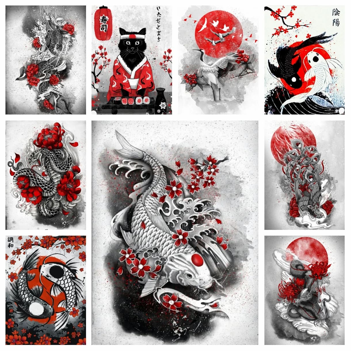 5D Japanese Bushido Diamond Embroidery Painting Samurai Ink Zen Animals Abstract Art Cross Stitch Picture Mosaic Home Decoration