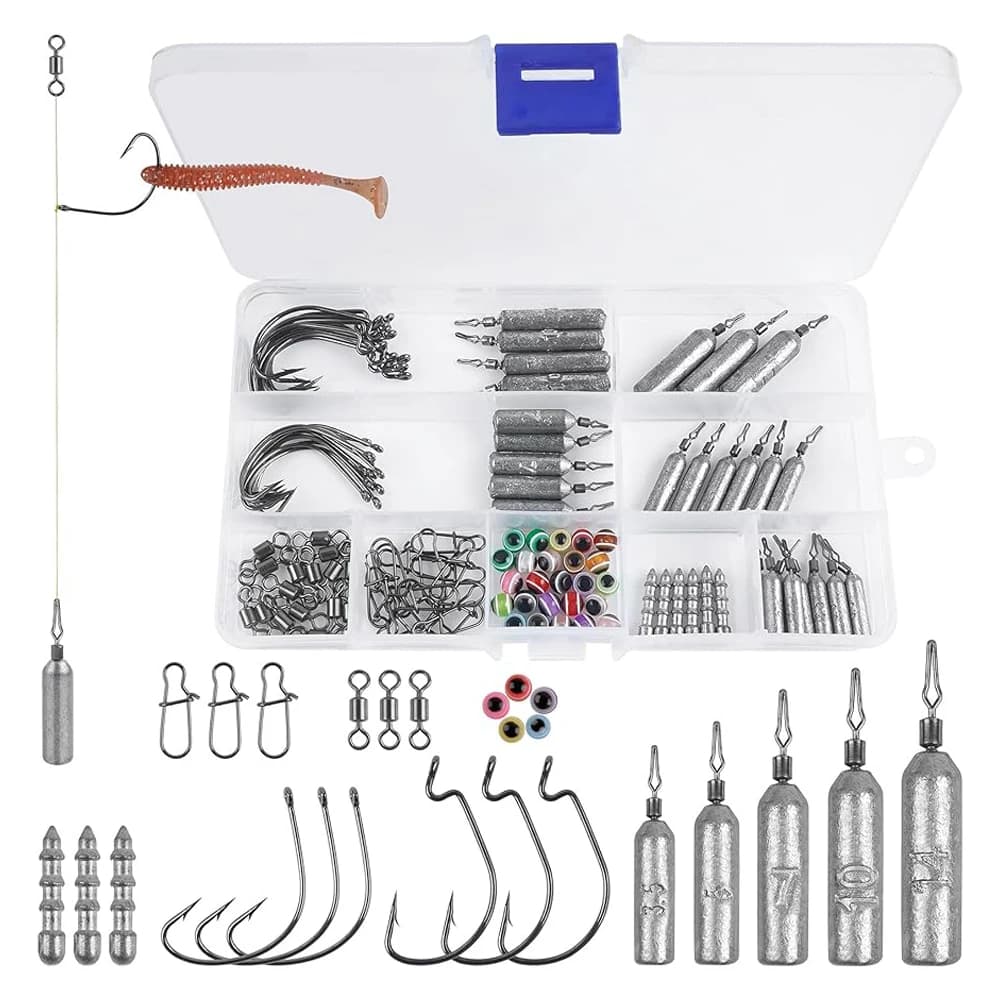 107 pcs fishing weights plating accessories Kit Drop Shot Rig Wacky Worm Hooks tools for weight of salmon nail Bass fishing gear