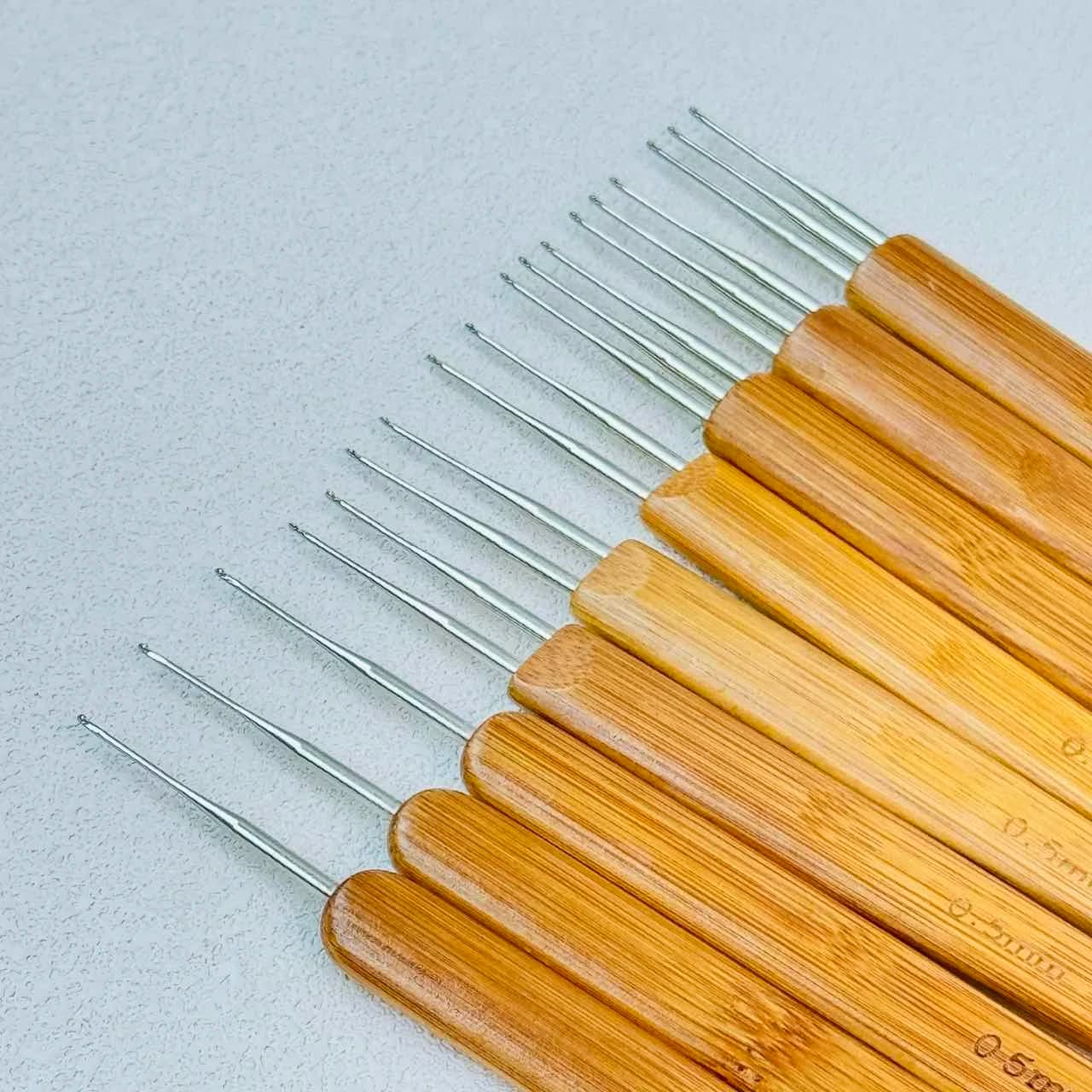 0.75mm Bamboo Crochet Hook 1/2/3 Heads for Dreadlocks Wig Making Hair Weaving Braid Tool