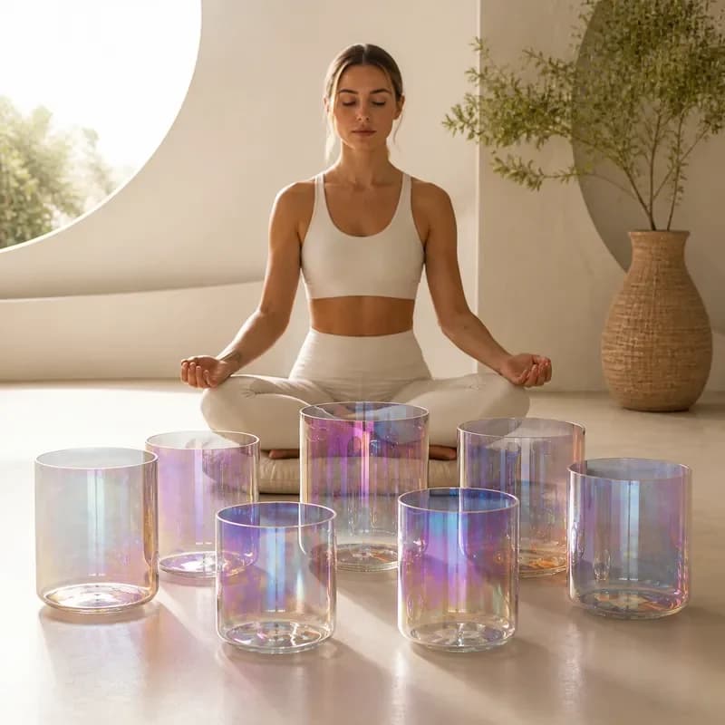 STAR LIN KUP 7 Chakra Crystal Singing Bowl Set Transparent Aurora Quartz Sound Healing Meditation Yoga Alchemy Instrument Kit
