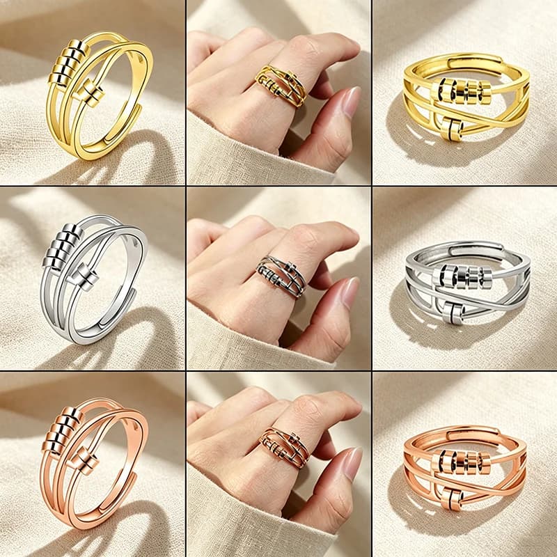 Anti Stress Rotatable Metal Beads Ring Relief Anxiety Fidget Finger Jewelry Ladies Daily Spinner Rings Relax Gifts Accessories