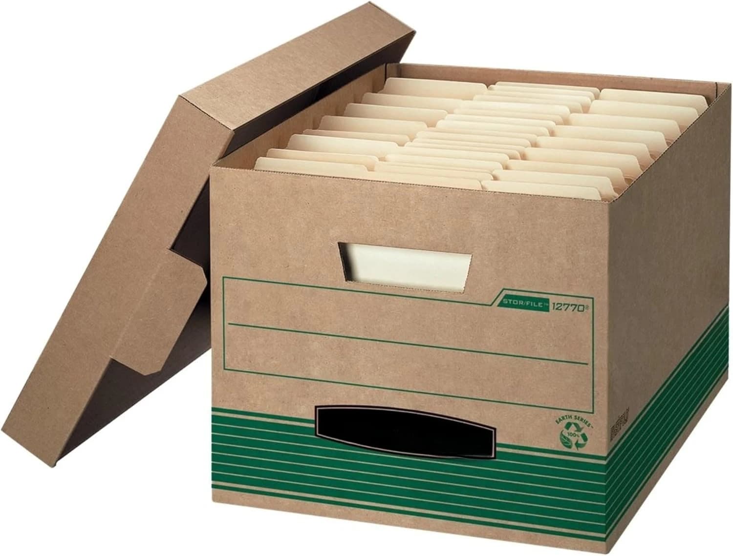 Pack of 12 Media Document Boxes 100% Recycled Resistance with Covers, Fast Assembly, Letter/Legal Format, STOR/FILE, (12770)