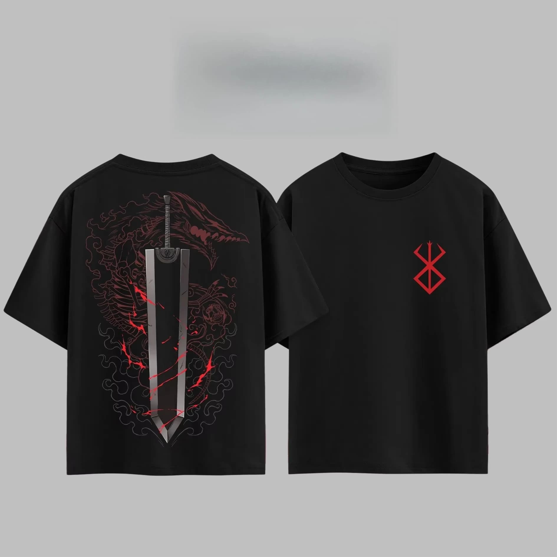 Japanese Anime Berserk Dragonslayer T-shirt Men and Women Cotton Summer Top Harajuku Style Fashion Round Neck Short Sleeved Tees