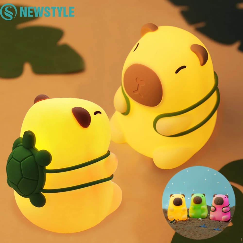 Capybara Lampada da notte in silicone con luce notturna carina 7 colori che attenuano la luce della camera da letto della scuola materna per bambini Lampada touch ricaricabile USB Decor regalo