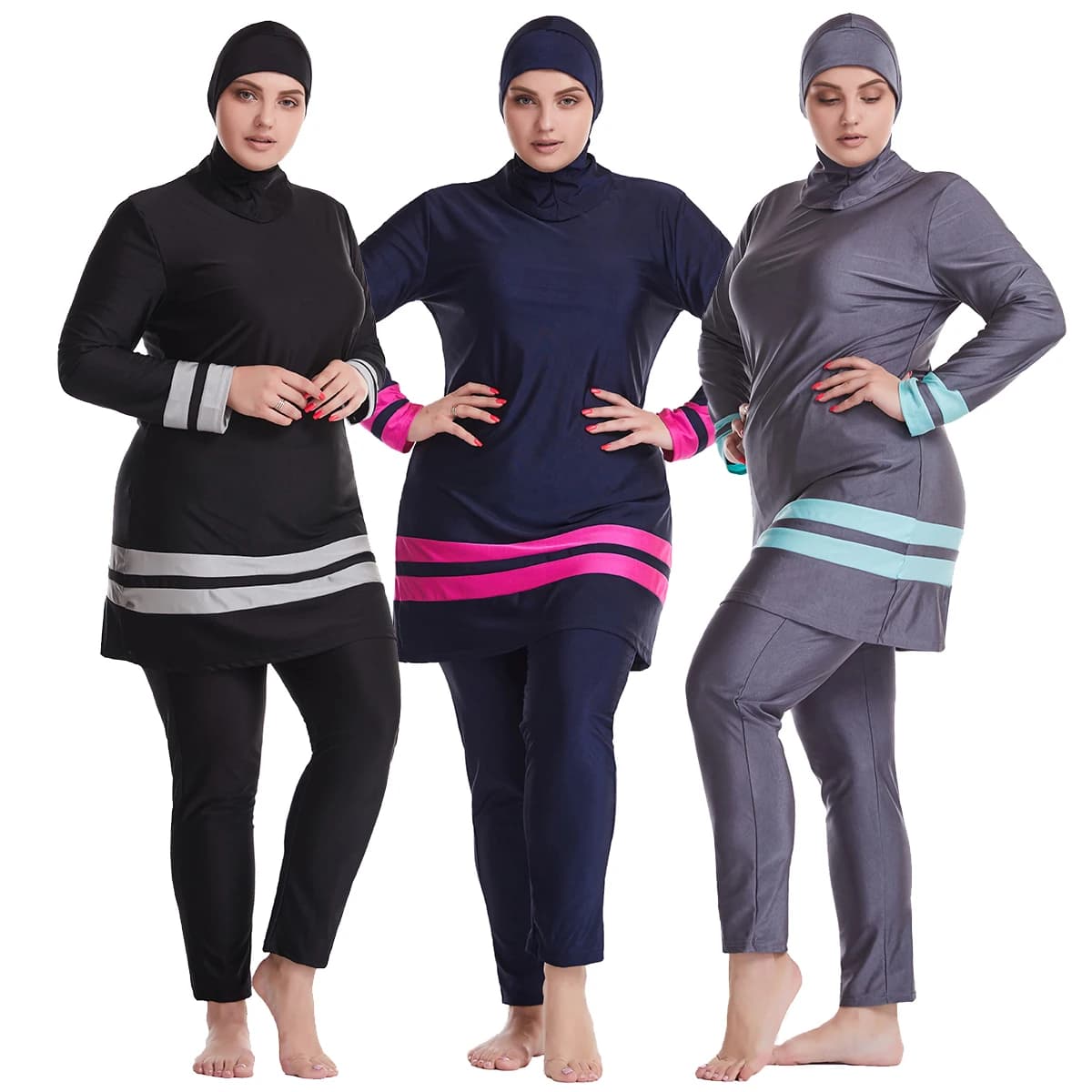 XL-6XL Women's Swimwear Muslim Strong Size Burkini Islamic Women's Modesto Fast Drying Swimwear with Large Hijab Strips