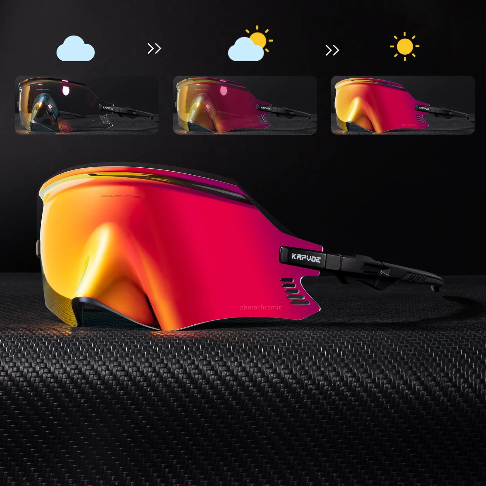 KAPOVE Occhiali da sole fotocromatici Uomo Occhiali sportivi da esterno MTB Bicicletta da strada Ciclismo Escursionismo Occhiali UV400 Occhiali da pesca Donna