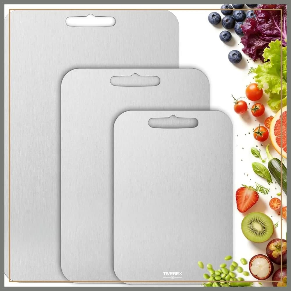 Set di 3 Taglieri in Titanio Puro, Taglieri da Cucina a Doppio Lato Non Tossici per Carni, Frutta, Verdura, Facili da Pulire e Lavabili in Lavastoviglie