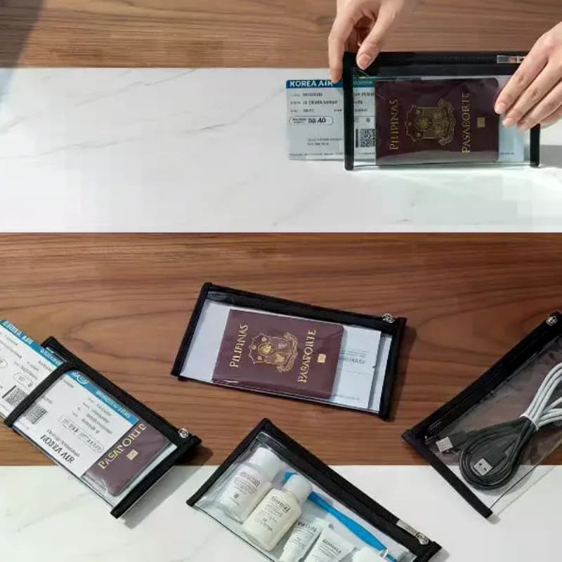 Portable Travel Passport Pouch Thick Transparent PVC Boarding Pass ID Holder for International Travel