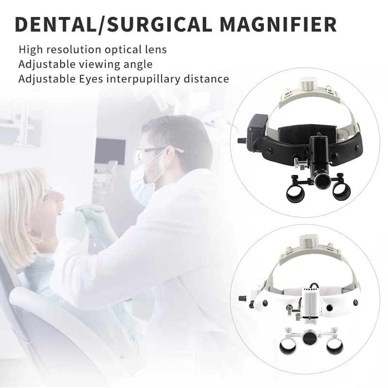 Lampada Frontale LED 5W per Odontoiatria e Otorinolaringoiatria, Luce Spot per Ortodonzia, Attrezzatura Dentale con Lente d'Ingrandimento