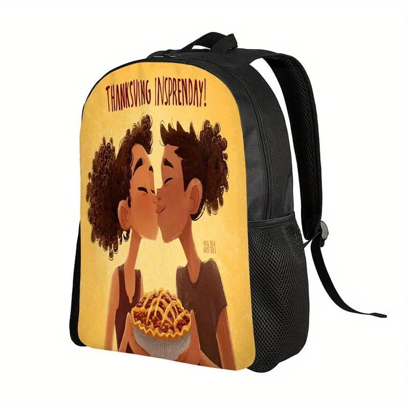 2D Flat Printed Backpack, Casual Backpack for Thanksgiving, Sweet Hugs and Pies, Polyester Women's Backpack