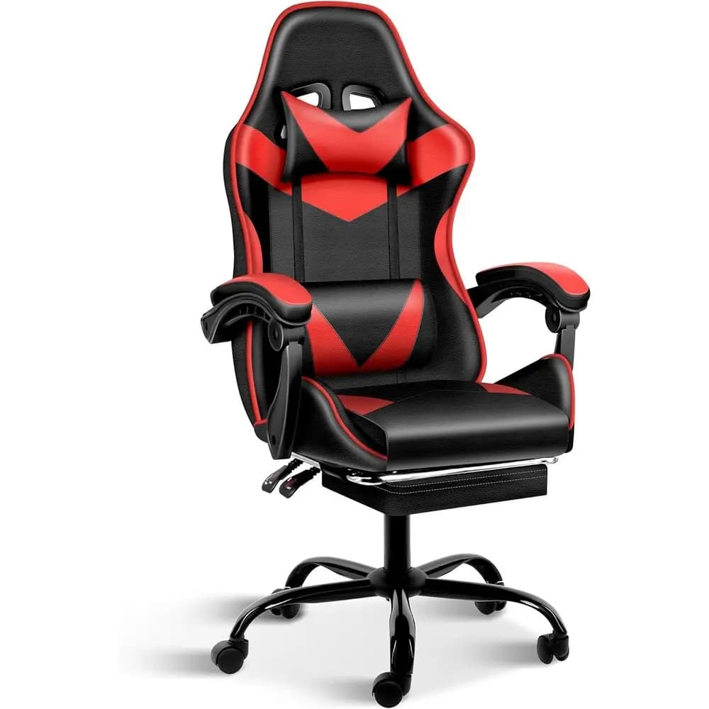 Sedia da Gaming Ergonomica con Poggiapiedi, Supporto Lombare, Regolabile in Altezza e Girevole a 360° ° Sedia da ufficio girevole (rossa e nera)