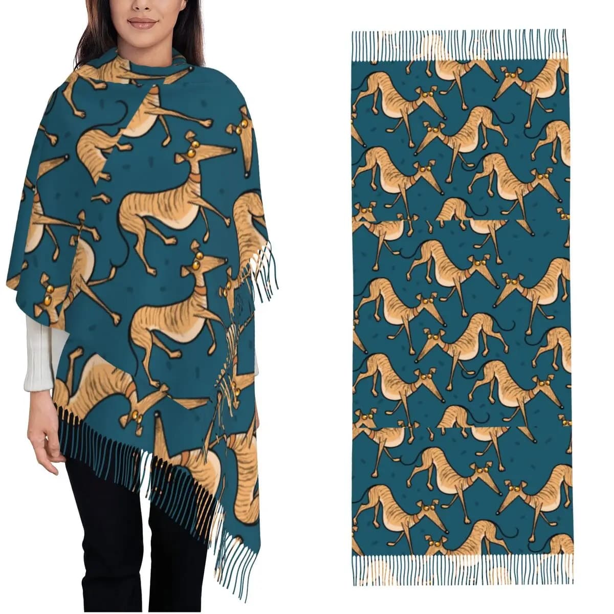 Greyhound Whippet Lurcher Scialli per cani Avvolge per donna Inverno Grande sciarpa lunga Sciarpe con scialle di cani Pashmine